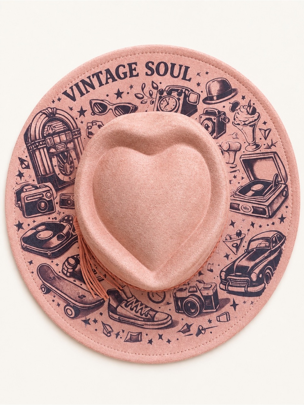 Vintage Soul Vegan Suede Heart Crown Cowboy Hat | Adjustable Fit | Retro Western
